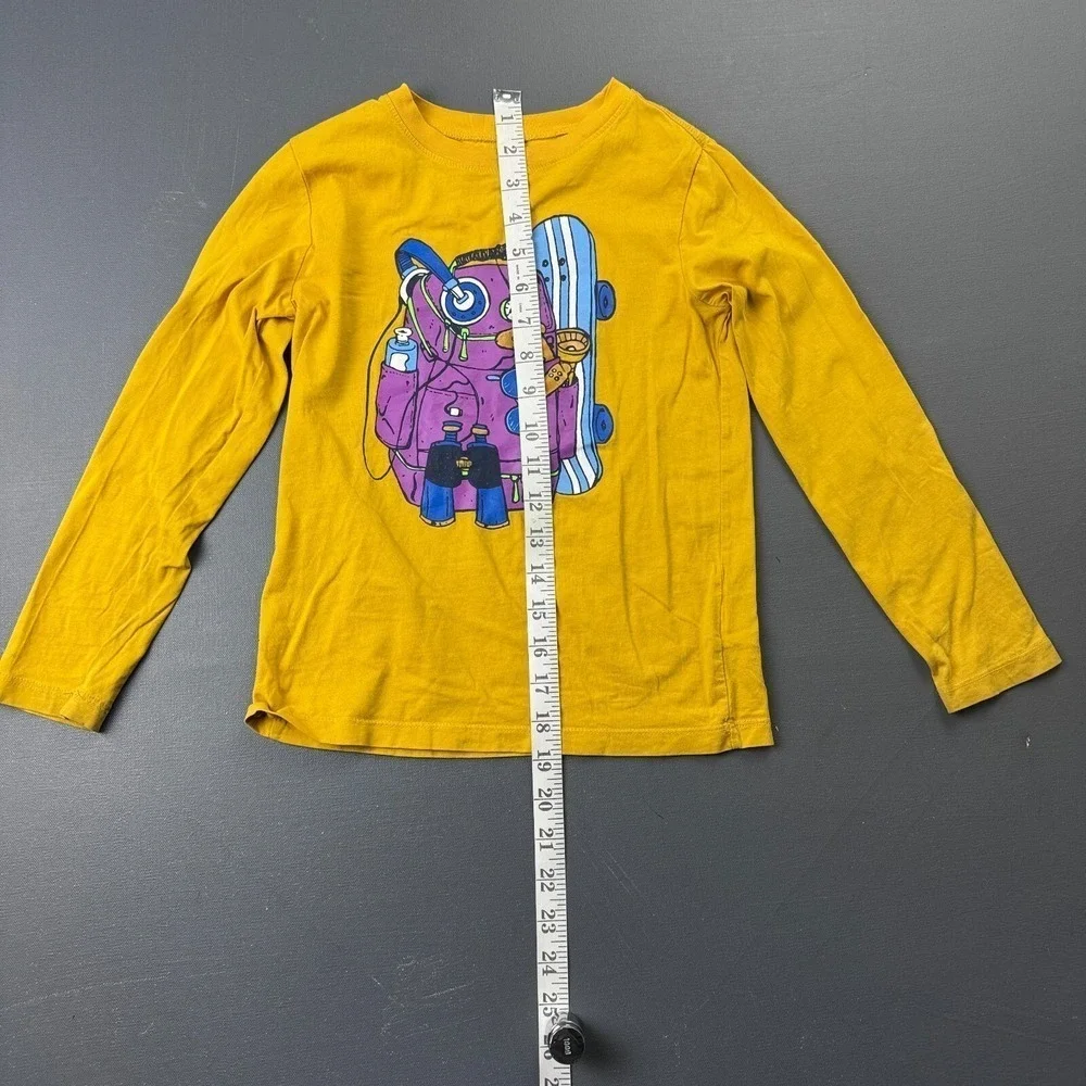 Lands' End Boys Large Yellow Graphic Skateboard Long Sleeve Cotton Tee Shirt Top